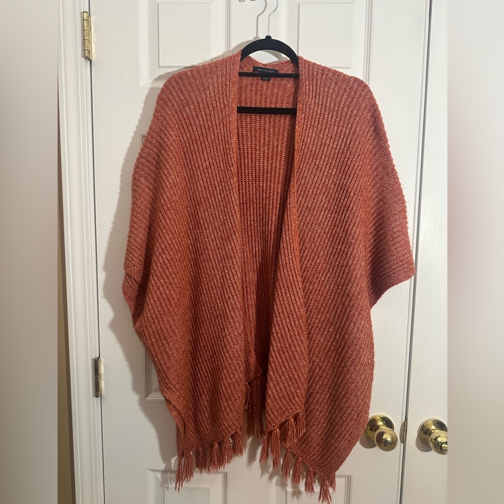 American Eagle Outfitters Orange/Rust Poncho with Fringe- One Size Fits All - Picture 2 of 10